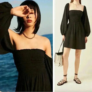 Cloe Cassandro Agatha Smocked Cotton Off-The-Shoulder Mini Dress Lightweight